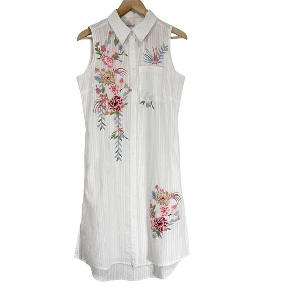 Paparazzi White Embroidered Sleeveless Button Front Tunic Dress S - Picture 2 of 12